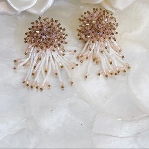 Pink White Beaded Firework Earrings Pierced